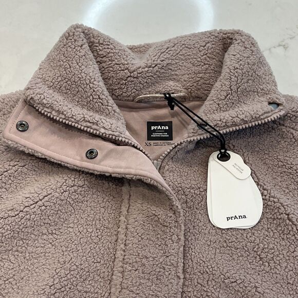 Prana NEW Flurry Jacket Womens XS Oversized Pink Sherpa Fleece Full Zip Snap - Picture 7 of 15
